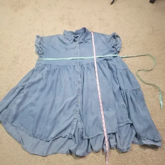 Oli & Hali Womens L Chambray Tiered Babydoll Dress Short Sleeve Blue - Picture 3 of 10